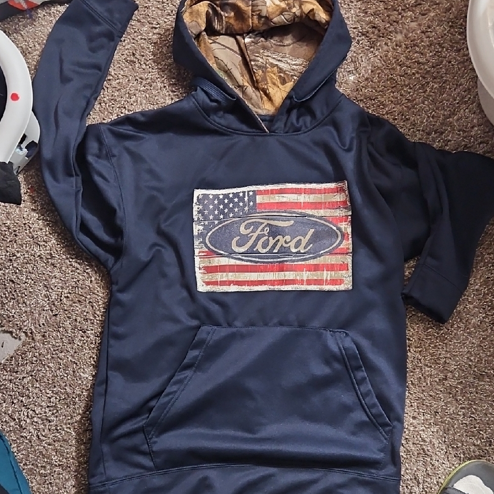 Ford Navy Pullover with American Flag Chest Graphic